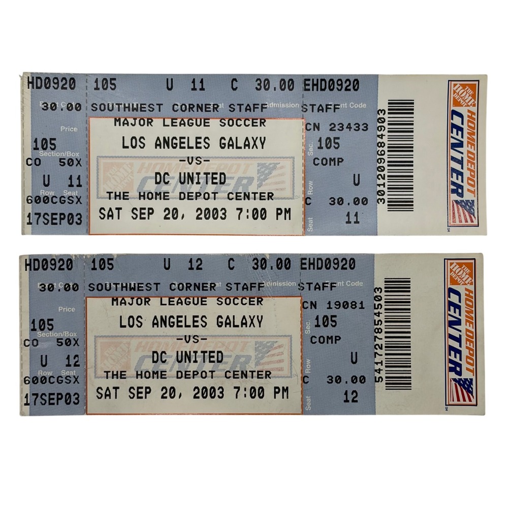 2003 Los Angeles Galaxy vs DC United MLS Ticket Stubs Home Depot Center Set of 2